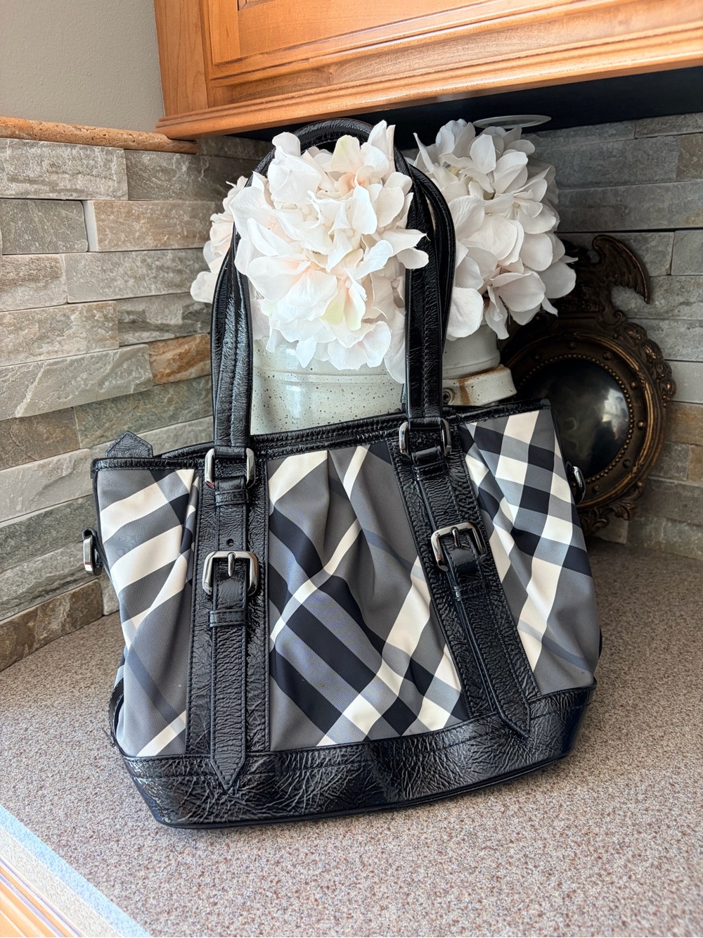 BURBERRY Beat Check Lowry Tote Handbag